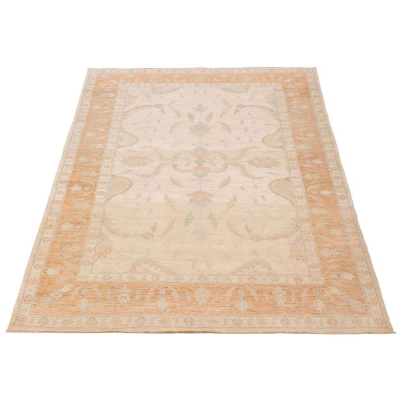 ECARPETGALLERY Hand-knotted Peshawar Oushak Ivory Wool Rug - 5'6 x 8'10