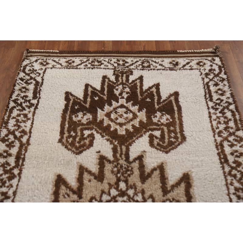 Tribal Anatolian Turkish Runner Rug Handmade Beige Wool Carpet - 3'6"x 11'9"