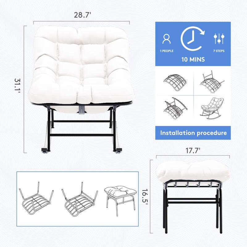 Metal Frame Chair and Footrest Set with Detachable Cushions – Outdoor Comfort and Durability