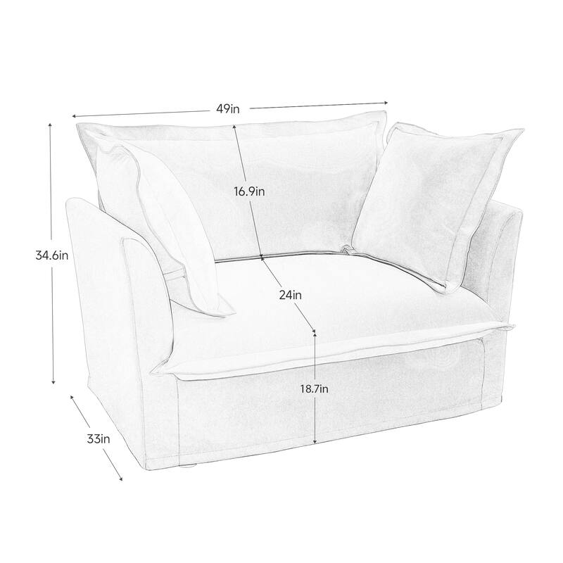Chenille Slipcovered Armchair with Deep Seat, 3 Large Pillows and 300lb Capacity