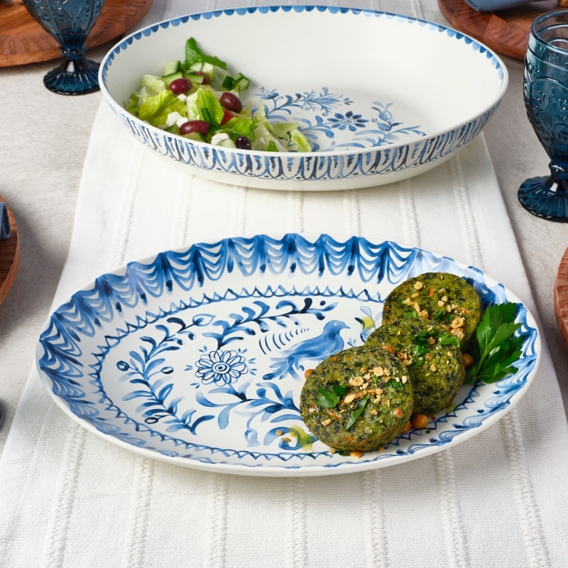 Fitz and Floyd Sicily Blue Oval Serving Bowl and Serving Platter