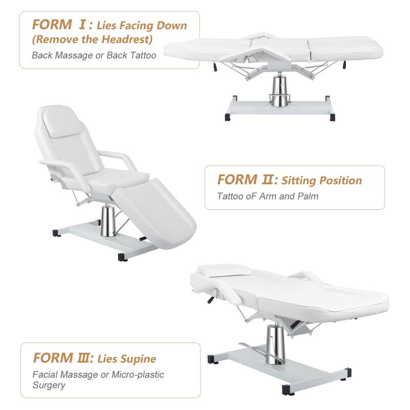 73" Adjustable Beauty Salon Spa Massage Bed Tattoo Chair 360 Degree Swivel White