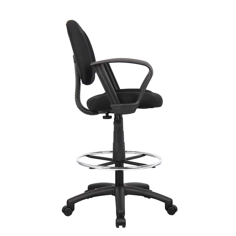 Boss Adjustable Black Loop Arm Drafting Stool with Wheel Casters