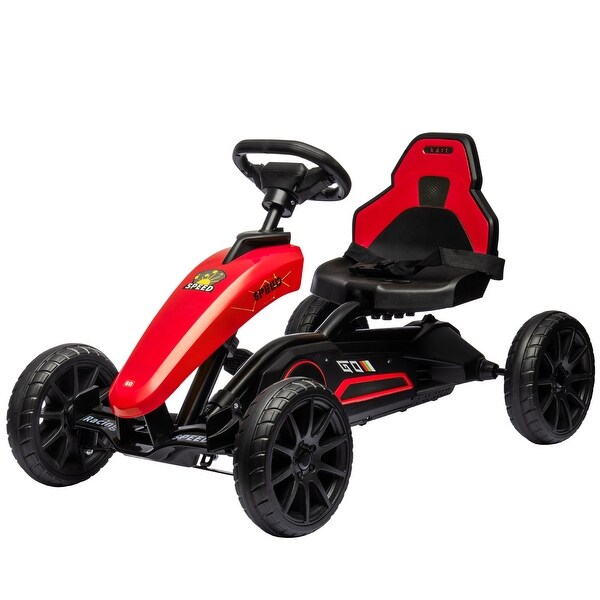 Red Kids Pedal Go Kart, Adjustable with Shock-Absorbing Wheels