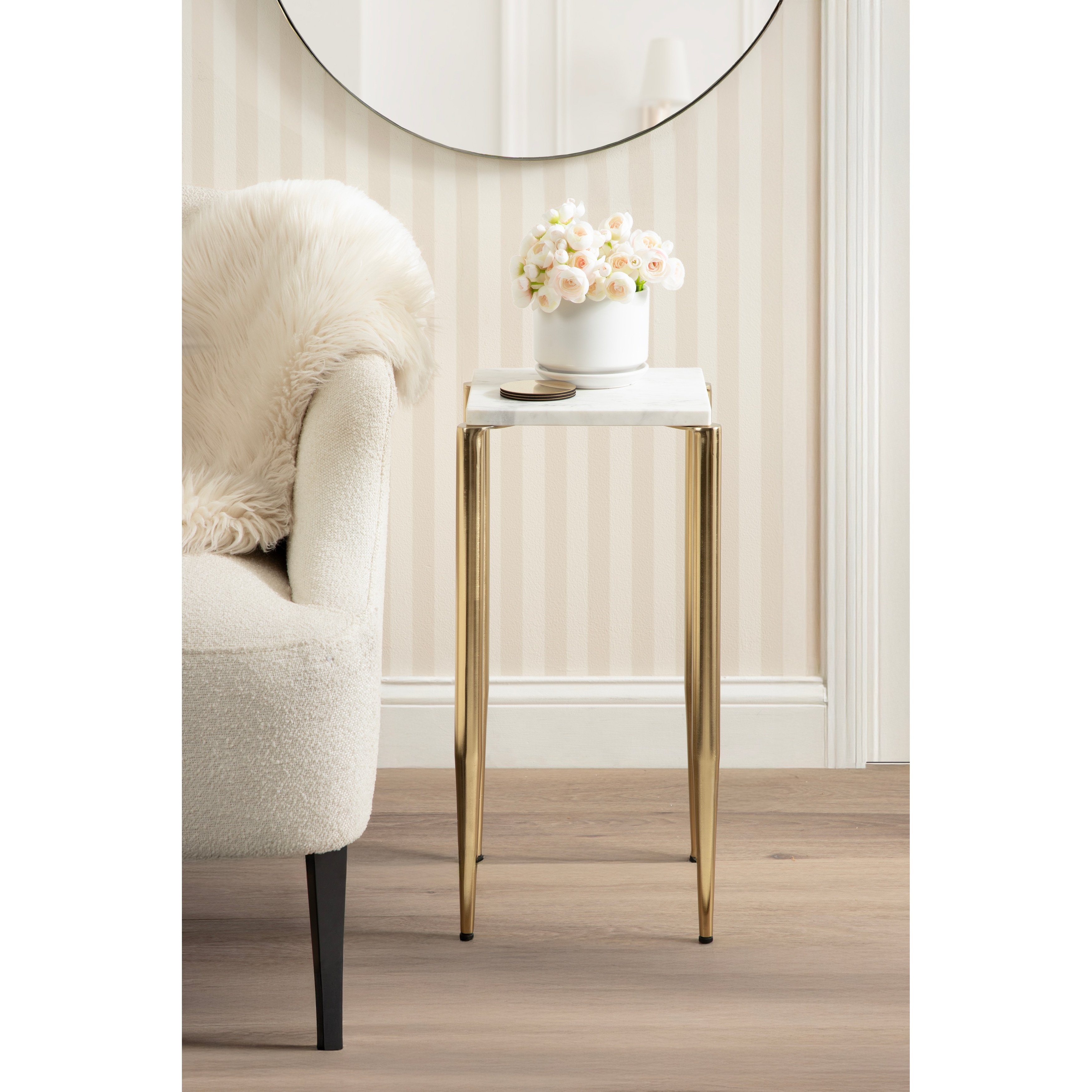 Kate and Laurel LeMaire Marble and Metal Drink Table - 12x12x24