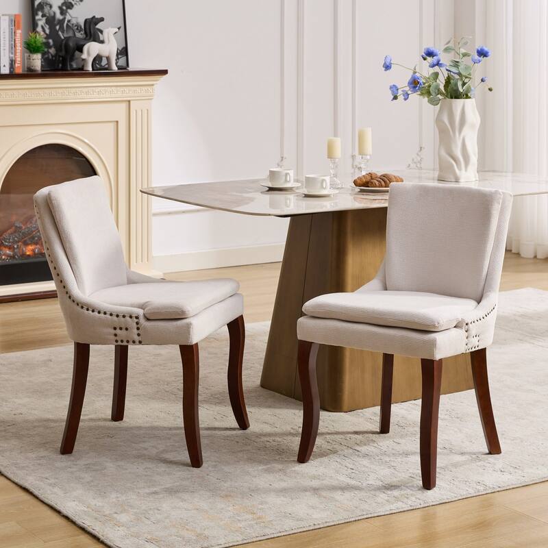 GDF Studio - Modern Chenille Upholstered Dining Chairs with Double-Layer Cushion & Curved Wood Legs, Set of 2