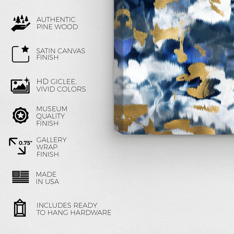 Wynwood Studio Abstract Blancanada Blue and Metallic Gold Modern & Contemporary Wall Art Canvas Print