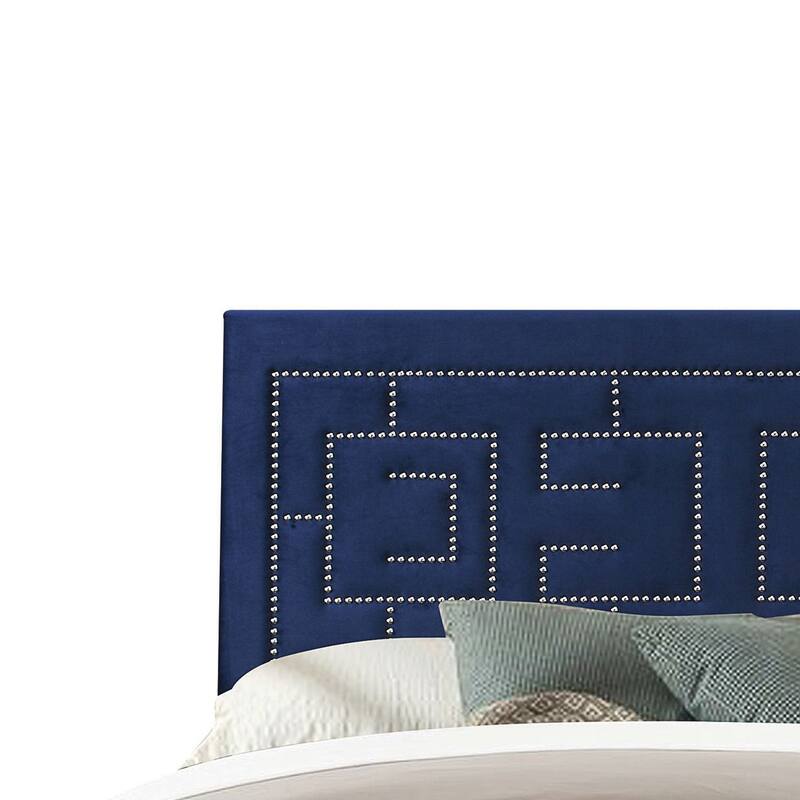 King Size Upholstered Panel Bed with Nailhead Trim and Padded Headboard