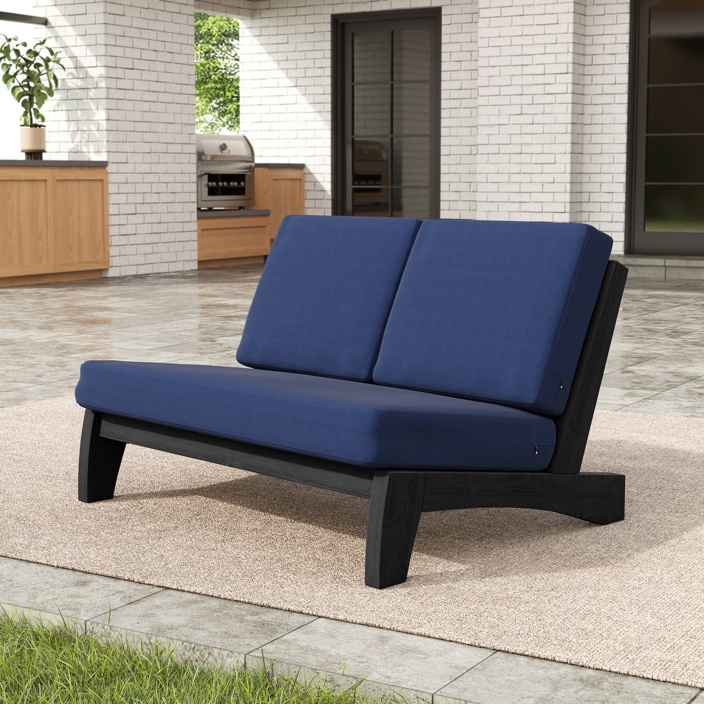 Beach-Style Outdoor Acacia Club Chair Set Loveseate with Plush All-Weather Cushions