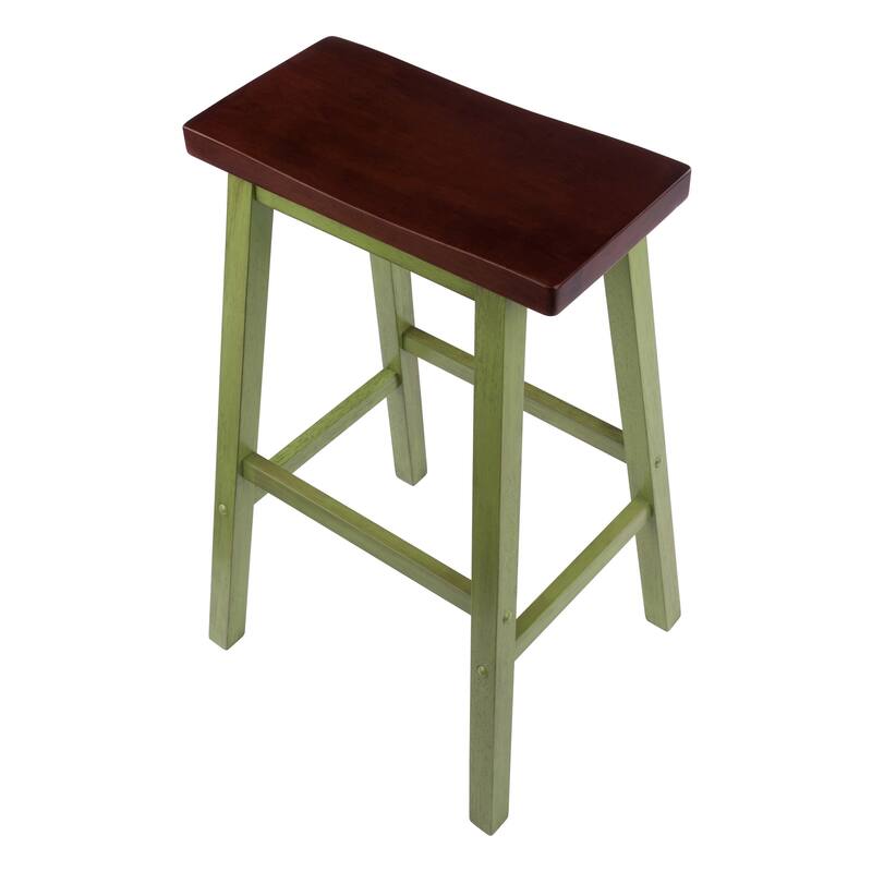 Satori Saddle Seat 29" Counter Stool, Rustic Green and Walnut - N/A
