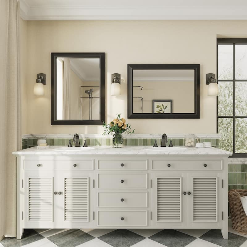 Full Size Farmhouse Beveled Metal Rectangle Wall Bathroom Vanity Mirrors