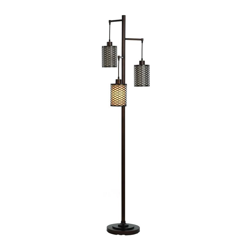 Rubbed Bronze - Three Head Floor Lamp - Wired Metal Shade