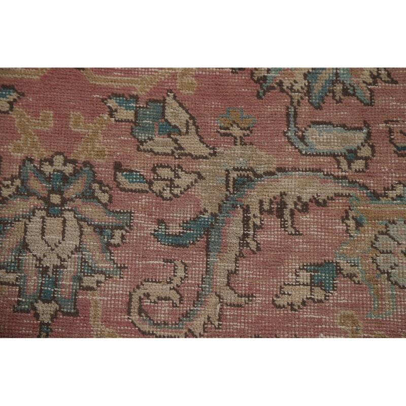 Hand Knotted Oriental 100% Wool Carpet Traditional All-Over Pink Tabriz Area Rug - 12' 8'' X 9' 7''