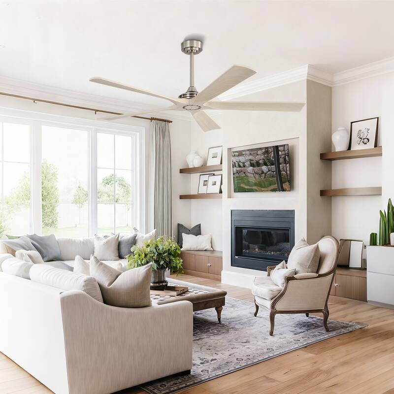 MLiAN 60 in 5-Soild Wood Blades Indoor Standard Ceiling Fan with Remote Down-Rod Mount