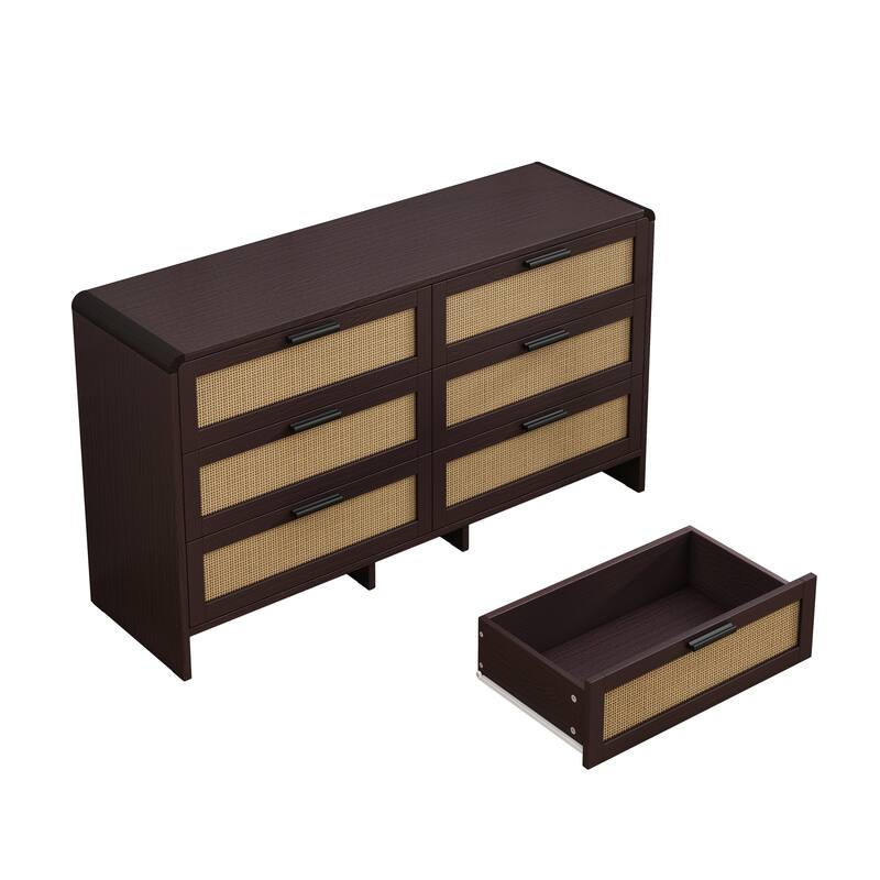 51.18'' Arc Shaped Corner Rattan Cabinet, 6-Drawers Rattan Storage Cabinet Rattan Drawer, for Living Room Bedroom,and Kitchen