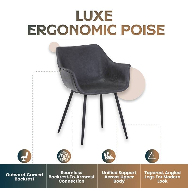 Markley Mid-Century Modern Minimalist Ergonomic Leather Dining Chair with Comfy Curved Seat & Strong Powder-Coated Iron Legs