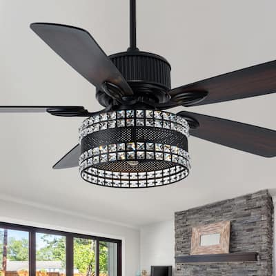 52" Modern Indoor Reversible Crystal Drum Ceiling Fan with Remote Control and Light Kit Chrome