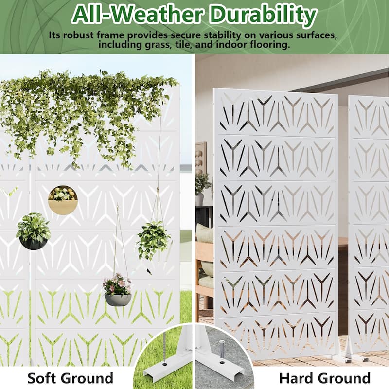 Dovelina Outdoor Freestanding Metal Privacy Screen Decorative Garden Fence (Set of 2)