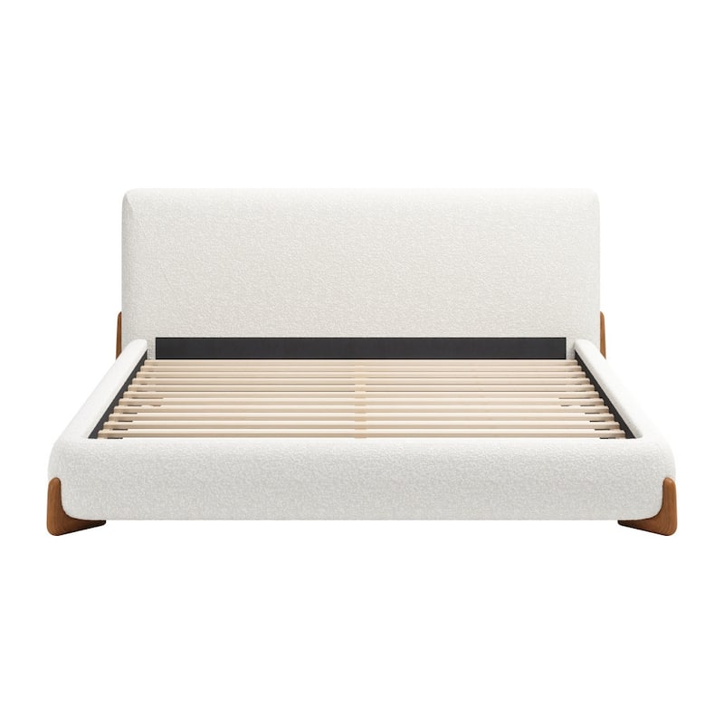 HomeRoots Ivory Solid Wood And Boucle King Bed Frame