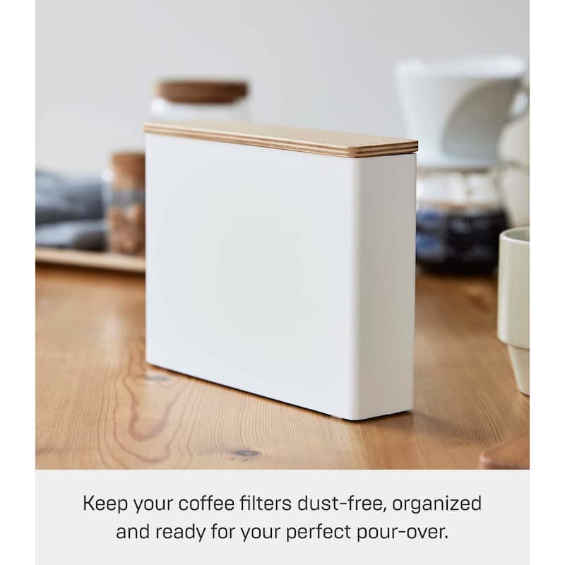 Yamazaki Home Coffee Filter Case - Size 04, Steel and Wood, 04 Coffee Filters, Lid - L 2.05 x W 8.27 x H 6.1 inches