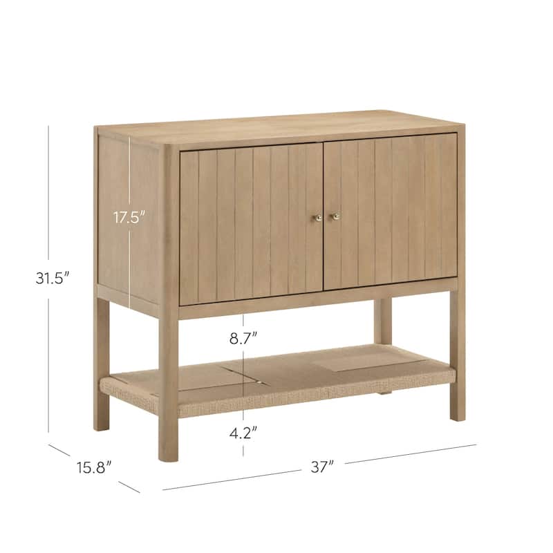 Meads Mid Century Modern Solid Wood Kitchen Cabinet with Adjustable Interior Shelf and Seagrass Bottom Storage