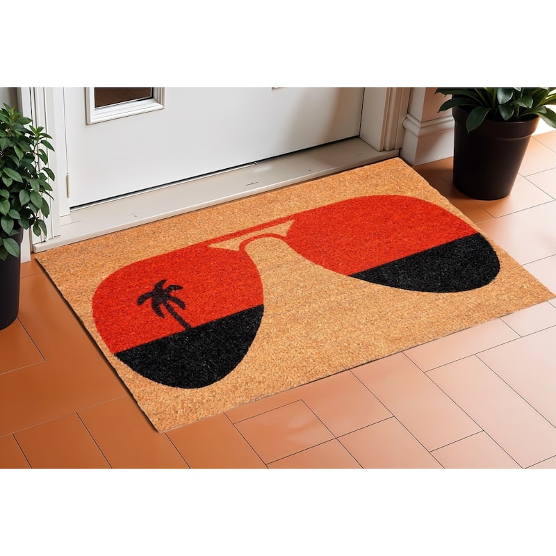 HomeRoots 17" X 29" Natural And Red Summer Tropical Outdoor Coir Door Mat - 17' X '29 - 17' X '29