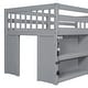 preview thumbnail 9 of 7, Grey Twin Size Wood Low Loft Bed With Two-Tier Shelves and LED Light for Kids, Boys and Girls