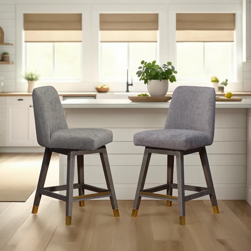 Amalie Upholstered Bar Stool, Swivel Counter Height Stool with Solid Wood Frame