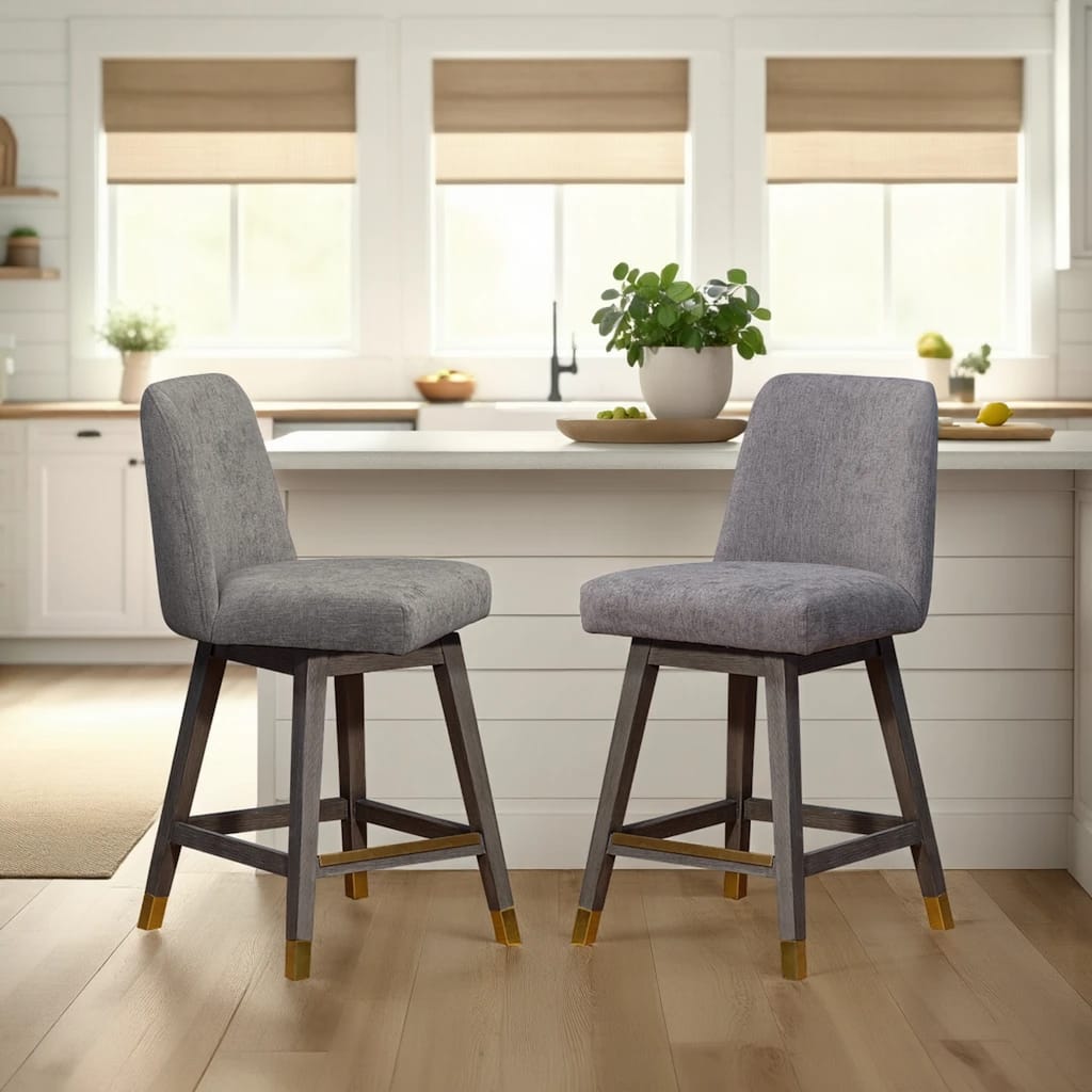 Amalie Upholstered Bar Stool, Swivel Counter Height Stool with Solid Wood Frame