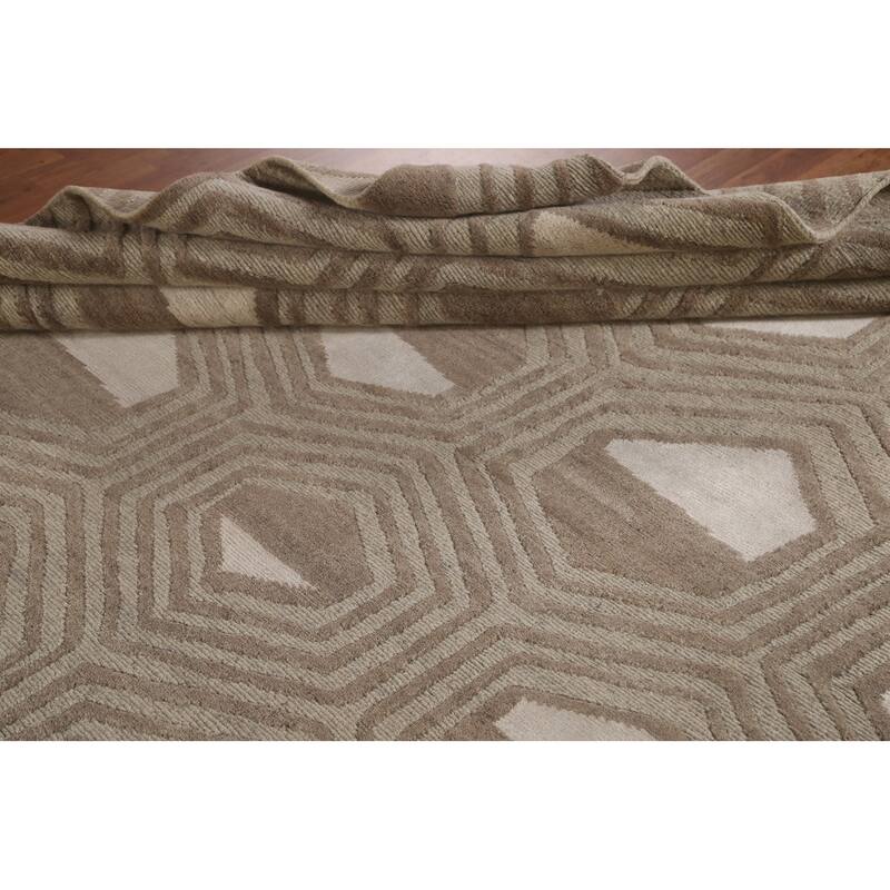 All-Over Geometric Modern Area Rug Handmade Wool Carpet - 8'1"x 9'10"