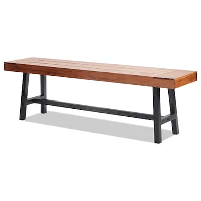 Natural Wood and Iron Outdoor Bench, 63 inches Garden Seat, 500lb Capacity - 14.3” L x 63” W x 19” H
