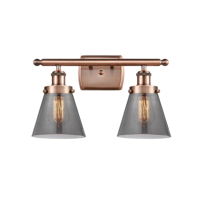 Innovations Lighting Ballston Urban Cone - 2 Light 16" Bath Vanity Light - Antique Copper/Light Smoke