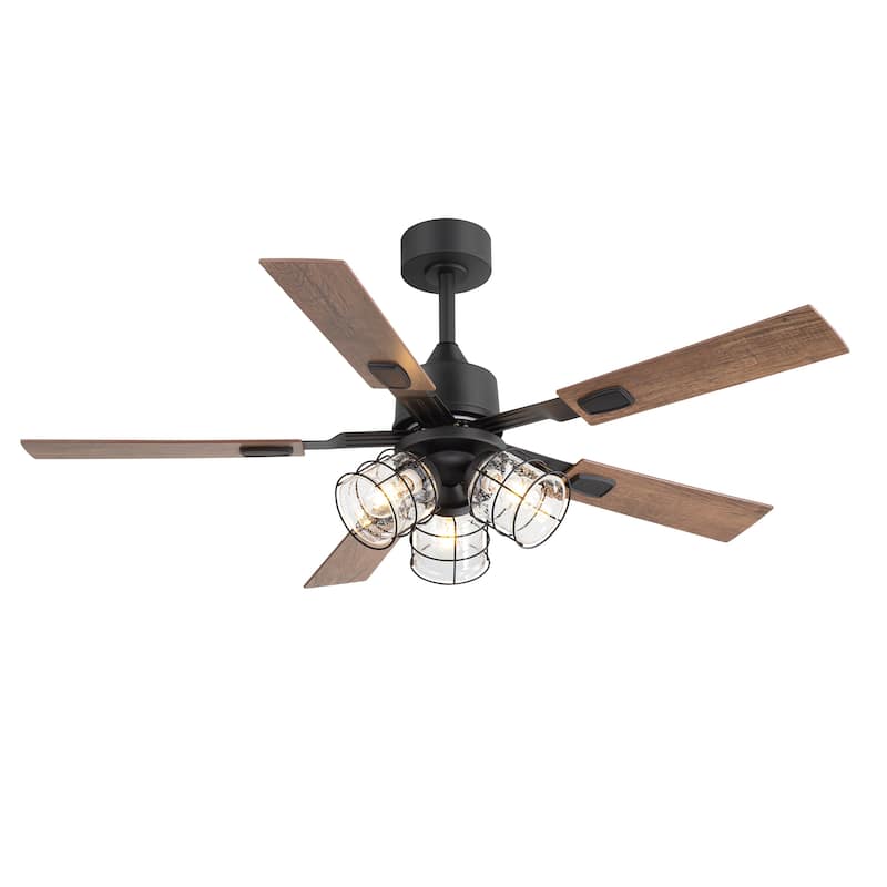 52" Industrial Reversible 5-Blade Glass Shade Ceiling Fan with Light and Remote