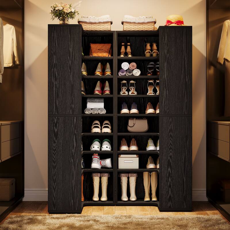 40 Pairs Tall Shoe Cabinet, 9 Tiers White Wooden Shoe Storage Rack for Closet, Entryway - 2-Piece(Black)