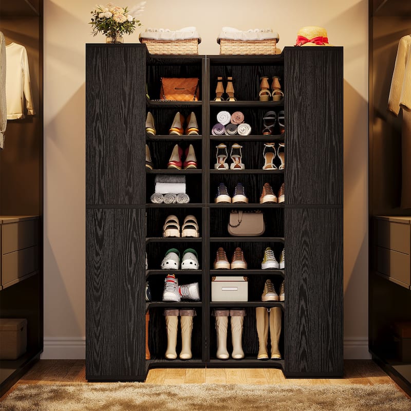 9-Tier Corner Shoe Rack for 40-45 Pairs of Shoes, Freestanding Shoe Cabinet - Black-2PCS
