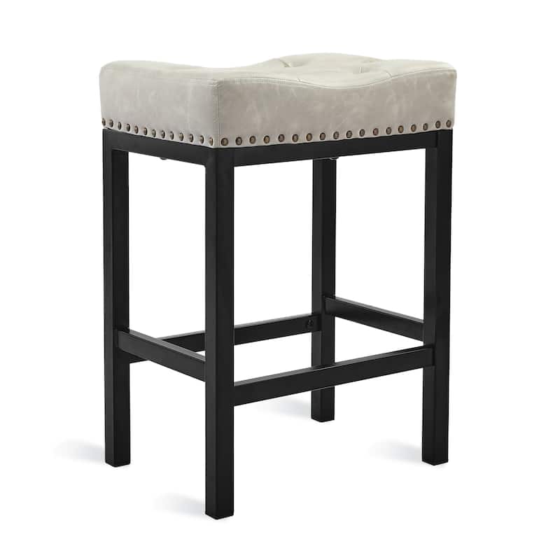 Backless Cushioned Faux Leather Bar Stools Counter Height Stools with Metal Frame - 24" H