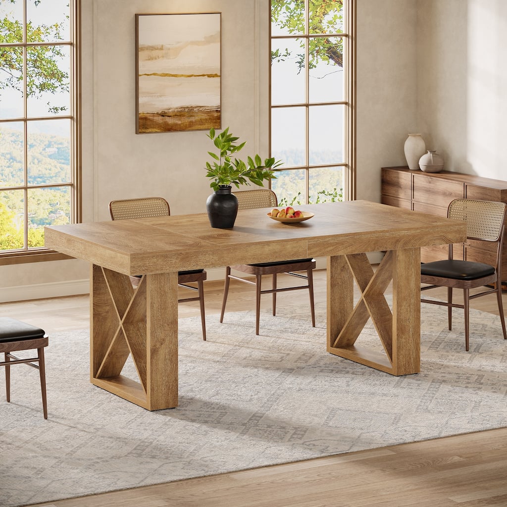 63-Inch Rectangle Dining Table, Farmhouse Kitchen Table for Home