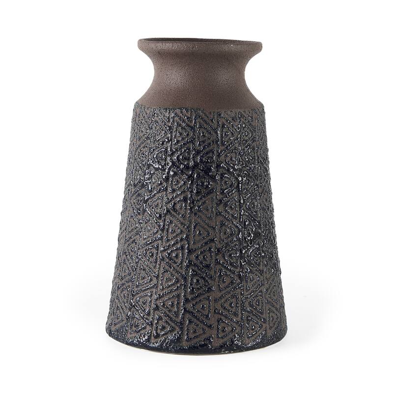 HomeRoots 6" Brown Abstract Cylinder Ceramic Table Vase