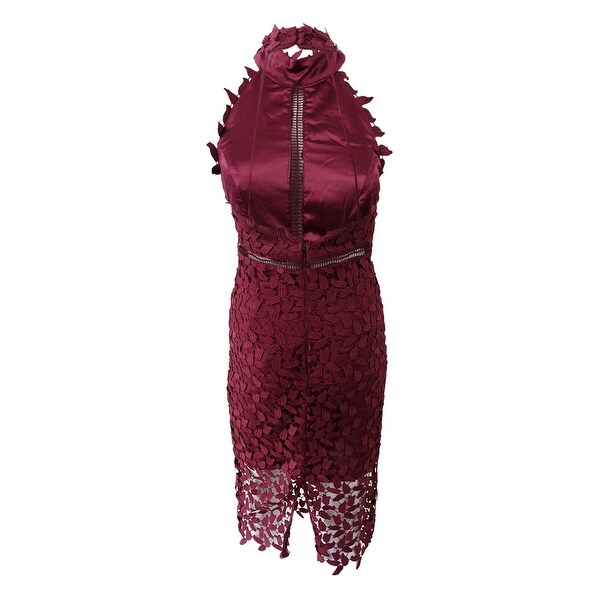 bardot lace illusion halter dress