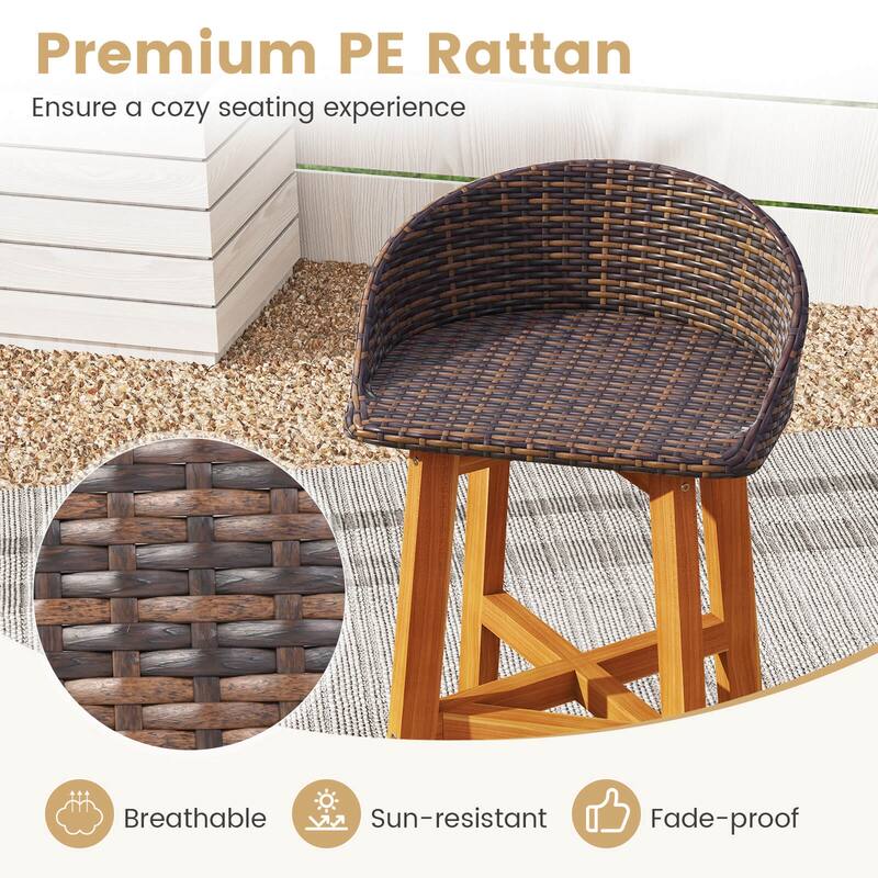 Costway Outdoor Faux Rattan Bar Chairs Set of 2/4 Solid Acacia Wood - See Details
