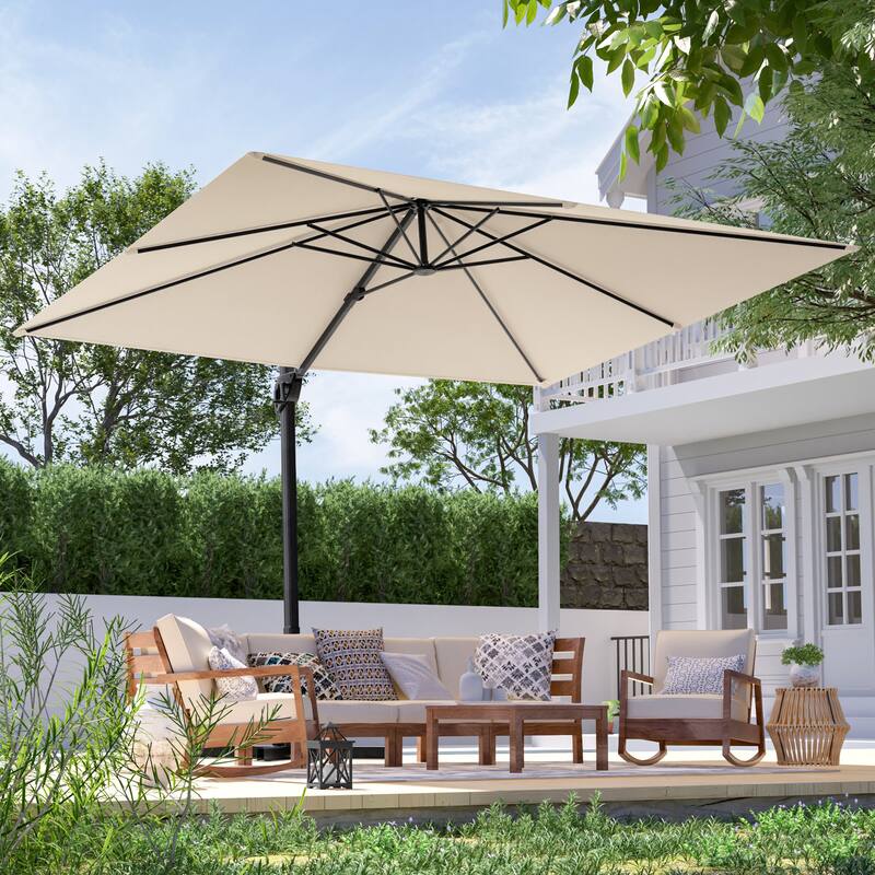 LIVOOSUN 10x8FT Rectangle Cantilever Umbrella Patio Offset Umbrella For Outdoor Space, Solution-Dyed Fabric, 360° Rotation - Beige