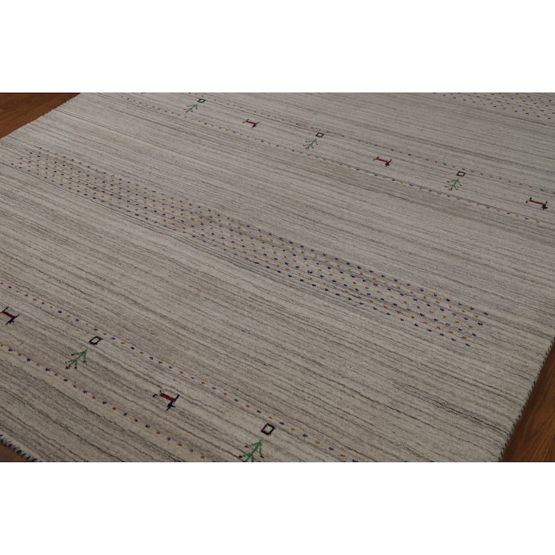 Hand Knotted Oriental 100% Wool Carpet Tribal Animal Pictorial Beige & Ivories Gabbeh Area Rug - 8' 10'' X 6' 1''