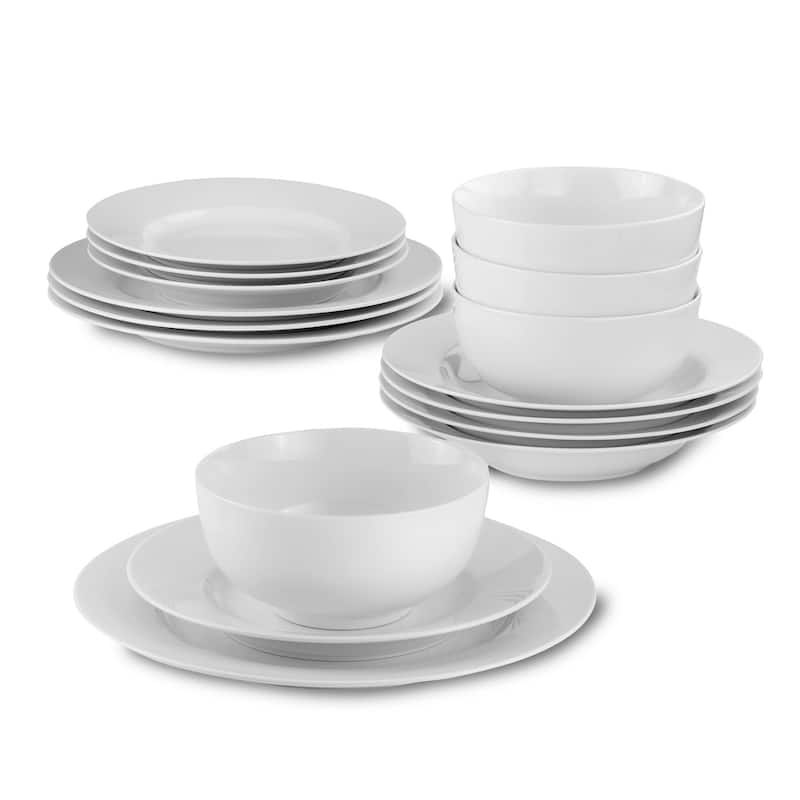 Euro Ceramica White Essential 16 Piece Classic Rim Dinnerware Set