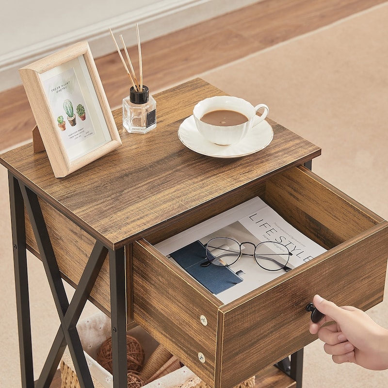 Javlergo Set of 2 Nightstand with 1 Drawer and Storage Shelf End Table Bedside Table for Bedroom Living room Office