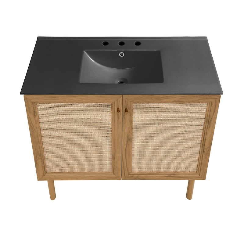 Classe 36 In. Oak Bathroom Vanity With Black, 3-Hole Ceramic Sink Top