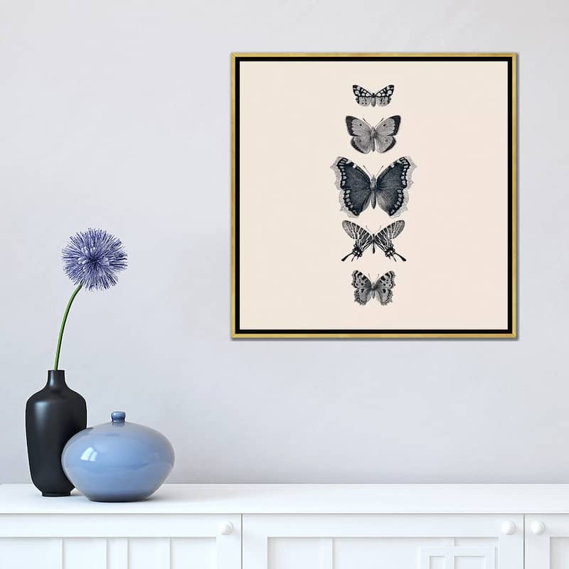 iCanvas "Inked Butterflies Beige Square" by Monika Strigel Framed Canvas Print
