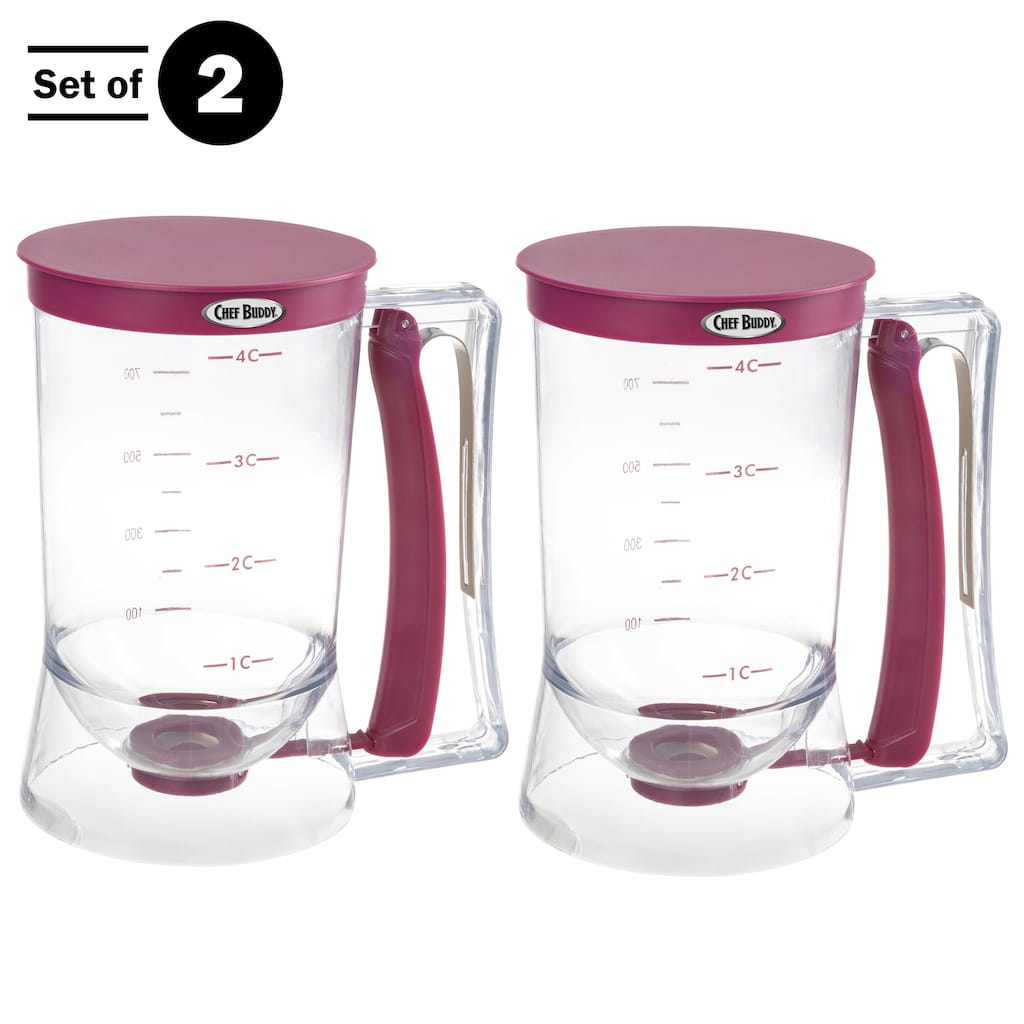 4-Cup Pancake Batter Dispenser with Squeeze Handle - Baking Tools by Chef Buddy (Purple)