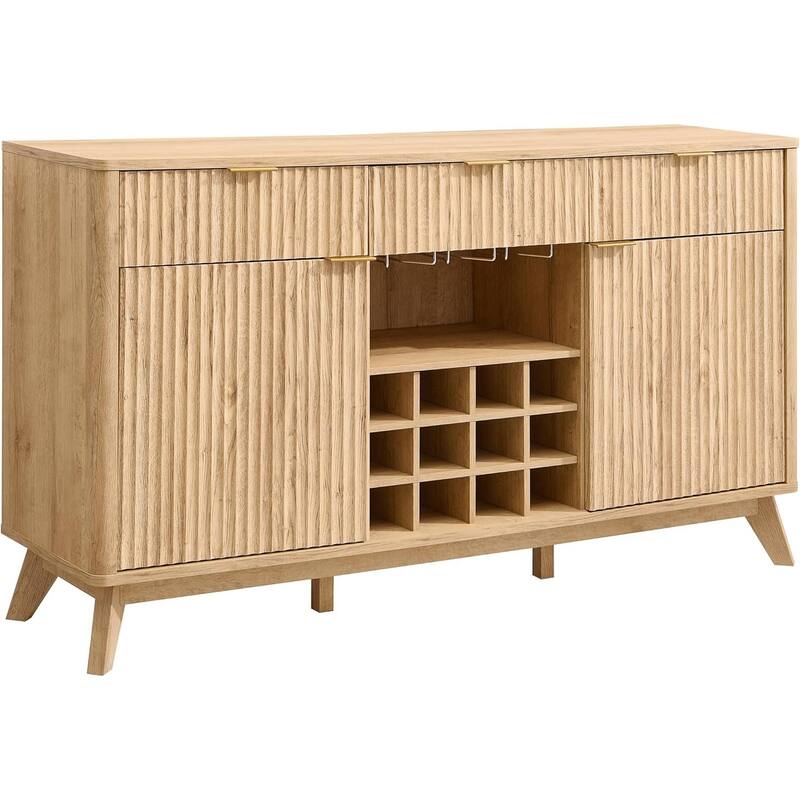 Modern Fluted Wine Bar Cabinet, Coffee Bar Cabinet w/Wine & Glass Rack