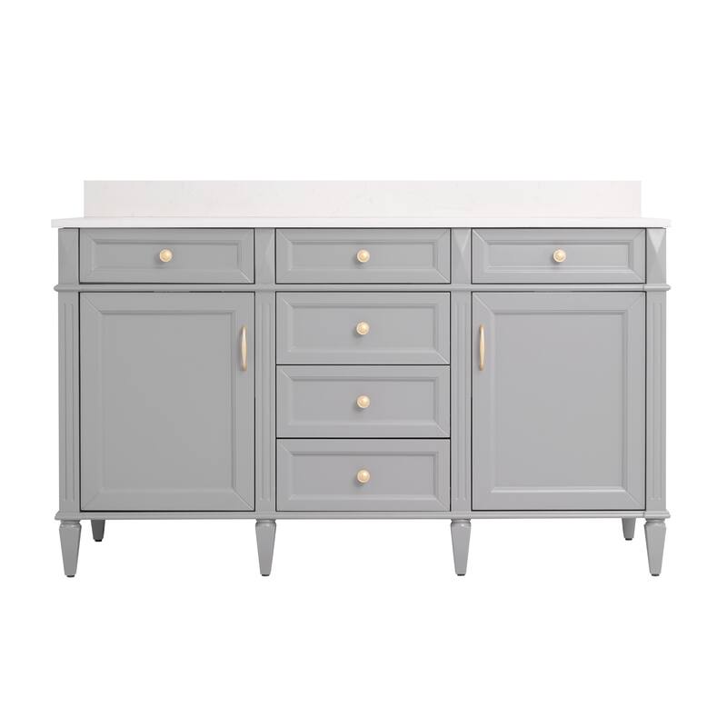 35''H Solid Wood Bath Vanity With Carrera White Quartz Top and Sink