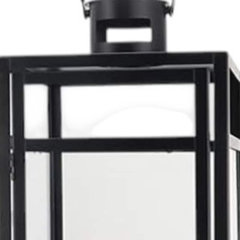 Set of Three Clear And Black Glass And Stainless Steel Tabletop Lantern Candle Holders